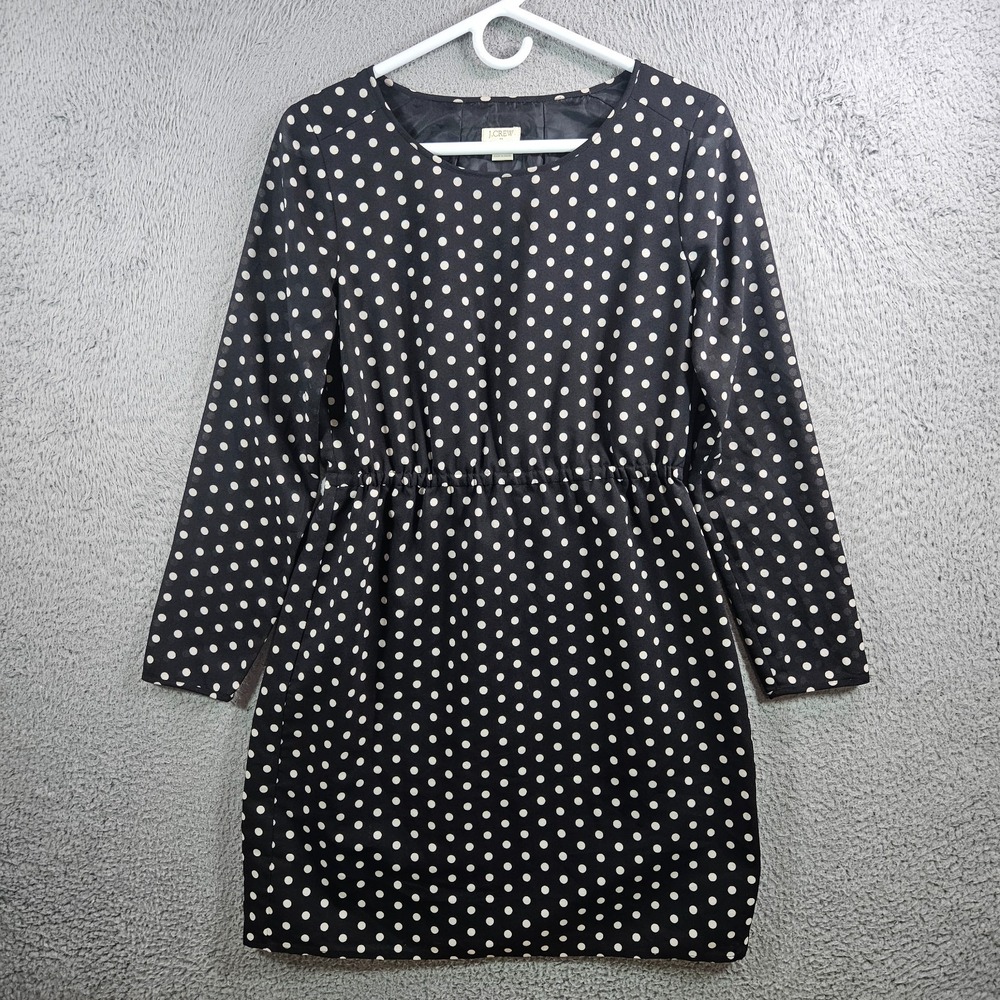 J Crew‎ Mini Dress Size 2 Pullover Elastic Waist Polka Lined Dot White Black